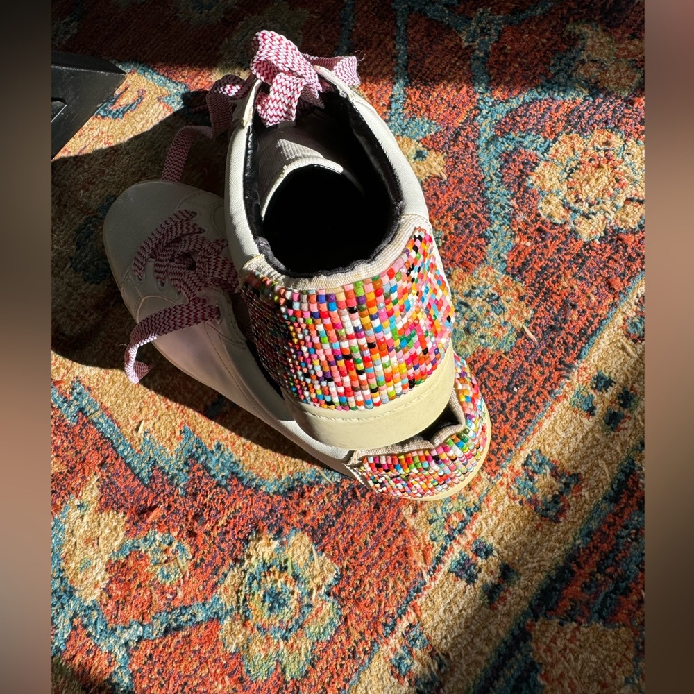 Circus by Sam Edelman White w/ Metallic front, Beaded Heal Sneakers, Size 8.5